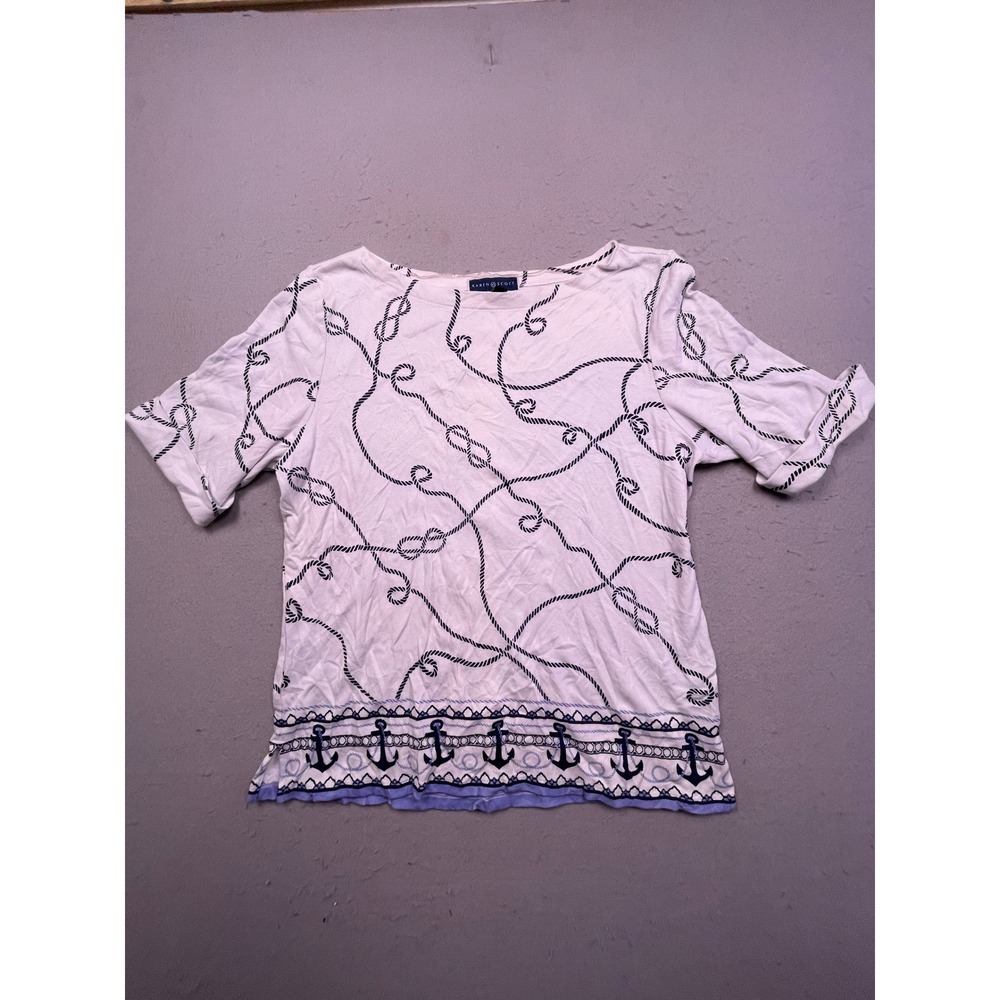Karen Scott Top Knit Cotton Blend White Blue Nautical XL Womens